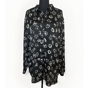 Lauren Ralph Lauren Women's Plus Size Black Cream Floral Tunic Top Blouse 3X